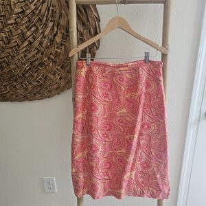 Vintage Y2K Boho Chic Silk Pink Paisley Skirt Feminine Romantic Girlhood